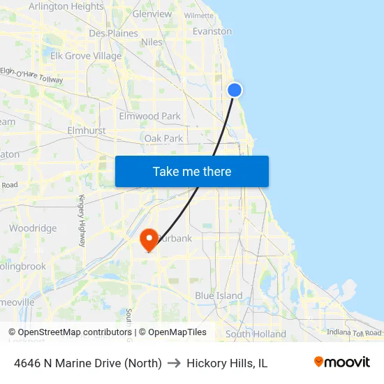 4646 N Marine Drive (North) to Hickory Hills, IL map