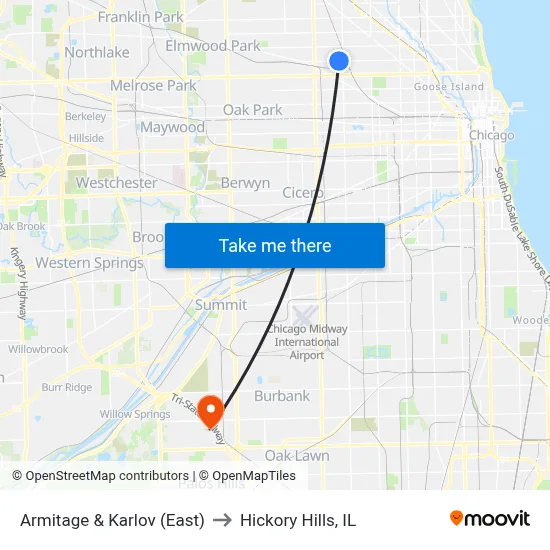 Armitage & Karlov (East) to Hickory Hills, IL map