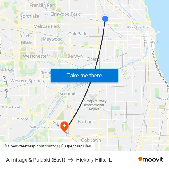 Armitage & Pulaski (East) to Hickory Hills, IL map