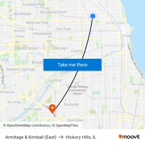 Armitage & Kimball (East) to Hickory Hills, IL map