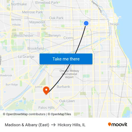 Madison & Albany (East) to Hickory Hills, IL map