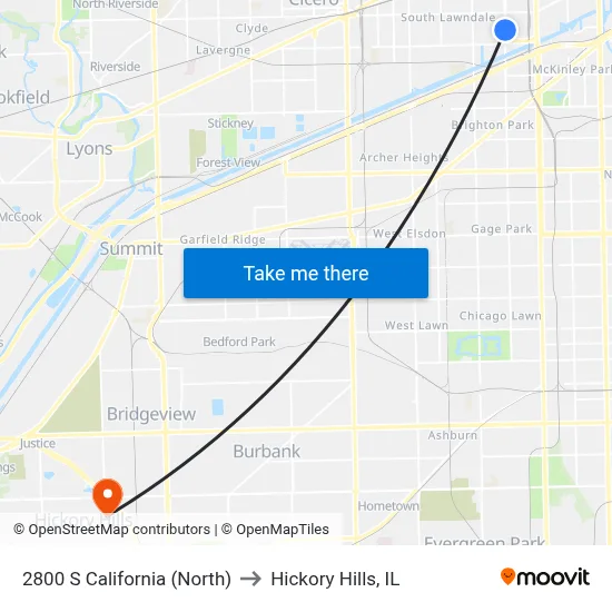 2800 S California (North) to Hickory Hills, IL map