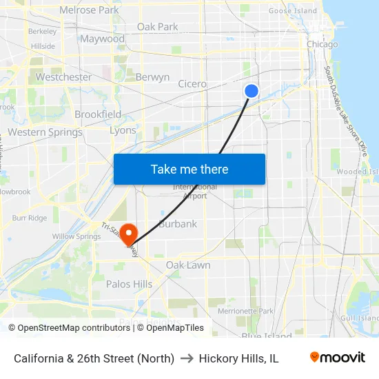 California & 26th Street (North) to Hickory Hills, IL map