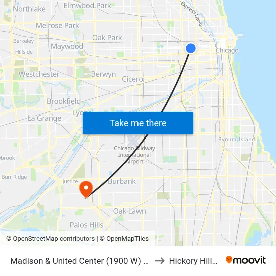 Madison & United Center (1900 W) (East) to Hickory Hills, IL map