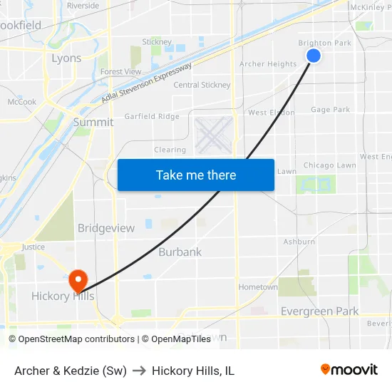 Archer & Kedzie (Sw) to Hickory Hills, IL map