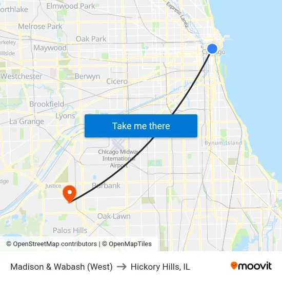 Madison & Wabash (West) to Hickory Hills, IL map