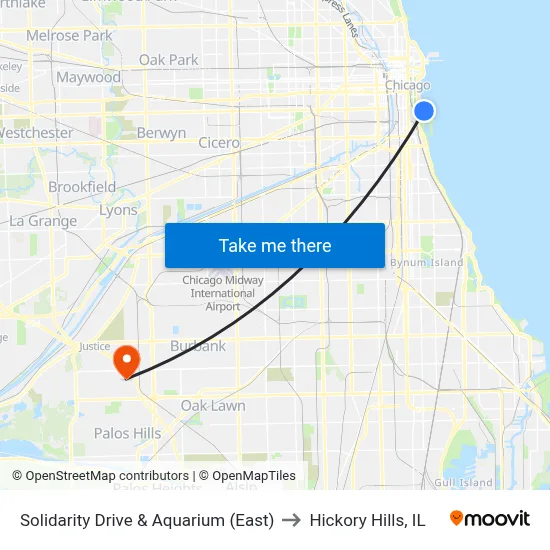 Solidarity Drive & Aquarium (East) to Hickory Hills, IL map
