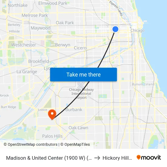 Madison & United Center (1900 W) (West) to Hickory Hills, IL map