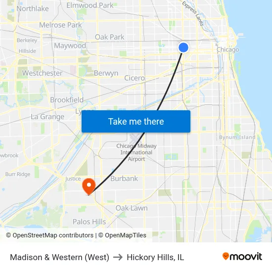 Madison & Western (West) to Hickory Hills, IL map