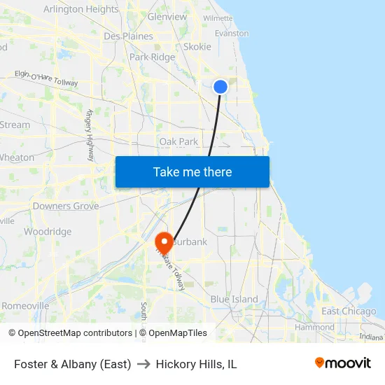 Foster & Albany (East) to Hickory Hills, IL map