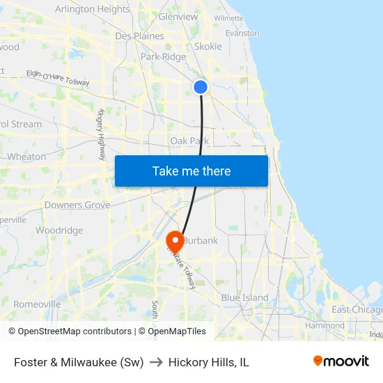Foster & Milwaukee (Sw) to Hickory Hills, IL map