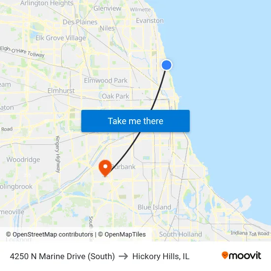 4250 N Marine Drive (South) to Hickory Hills, IL map