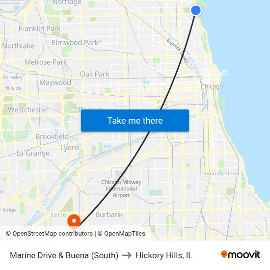Marine Drive & Buena (South) to Hickory Hills, IL map