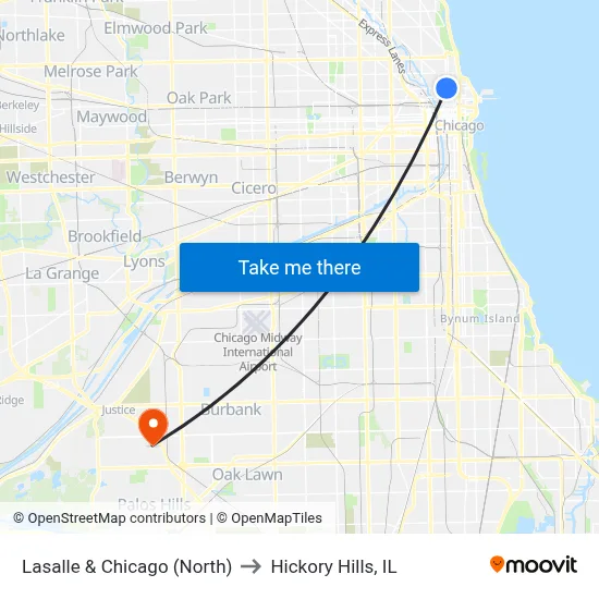 Lasalle & Chicago (North) to Hickory Hills, IL map
