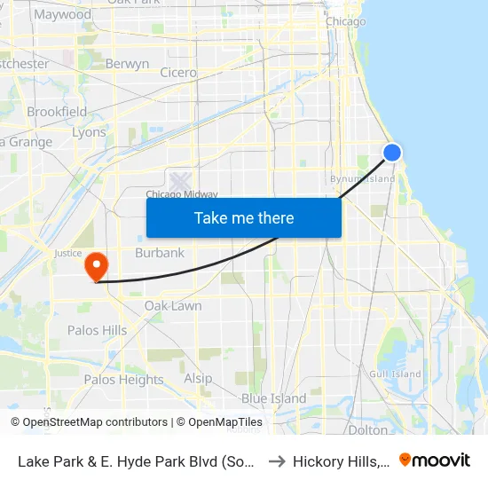 Lake Park & E. Hyde Park Blvd (South) to Hickory Hills, IL map