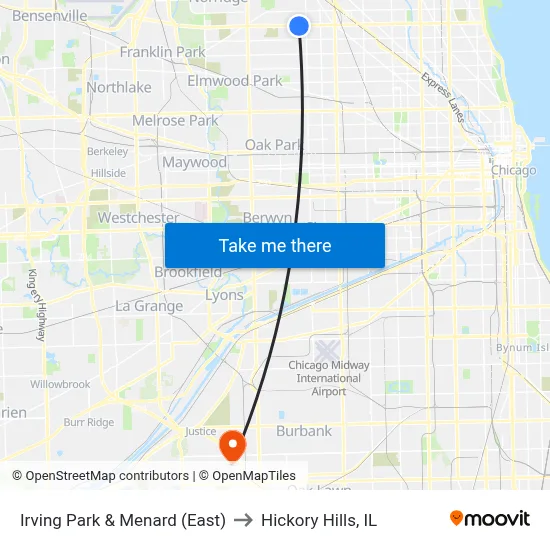 Irving Park & Menard (East) to Hickory Hills, IL map