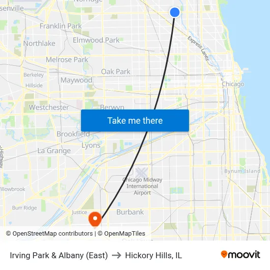 Irving Park & Albany (East) to Hickory Hills, IL map