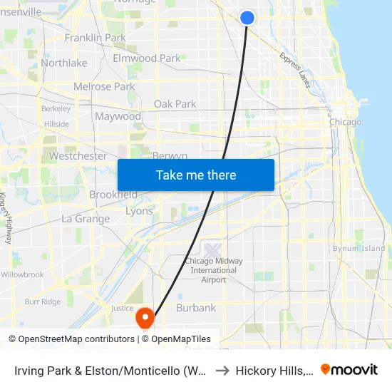 Irving Park & Elston/Monticello (West) to Hickory Hills, IL map