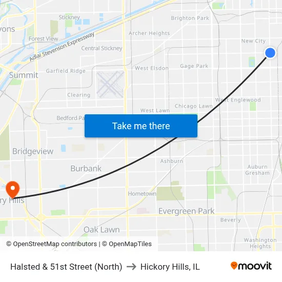 Halsted & 51st Street (North) to Hickory Hills, IL map