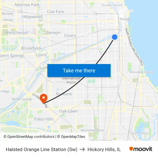 Halsted Orange Line Station (Sw) to Hickory Hills, IL map