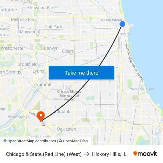 Chicago & State (Red Line) (West) to Hickory Hills, IL map