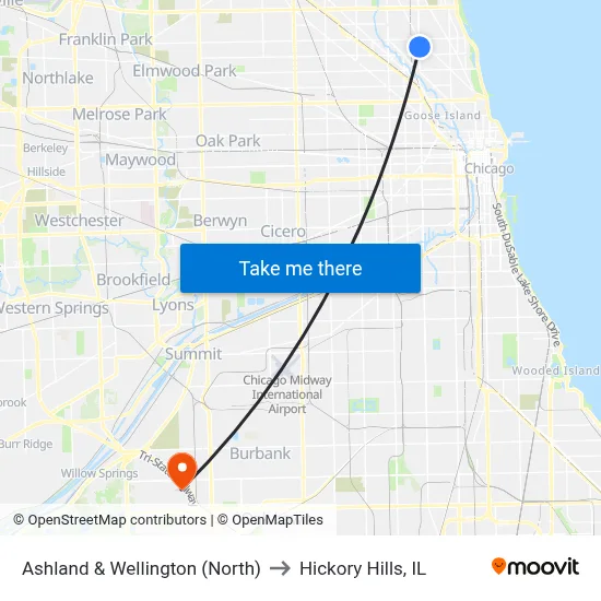 Ashland & Wellington (North) to Hickory Hills, IL map