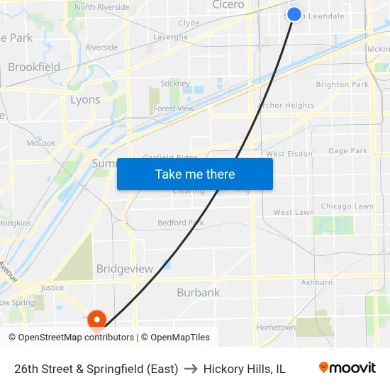 26th Street & Springfield (East) to Hickory Hills, IL map