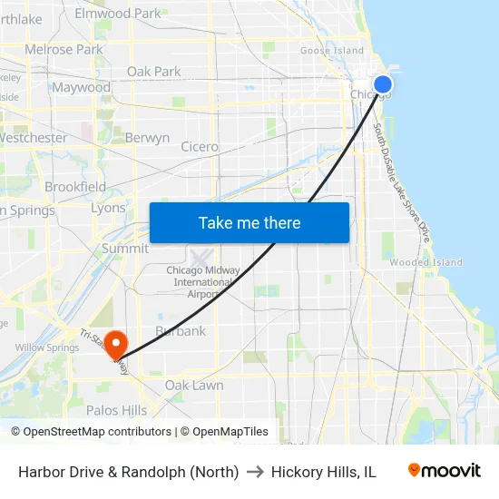 Harbor Drive & Randolph (North) to Hickory Hills, IL map
