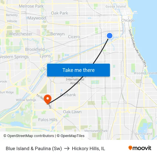 Blue Island & Paulina (Sw) to Hickory Hills, IL map