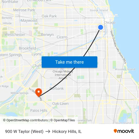900 W Taylor (West) to Hickory Hills, IL map
