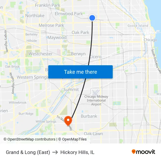 Grand & Long (East) to Hickory Hills, IL map