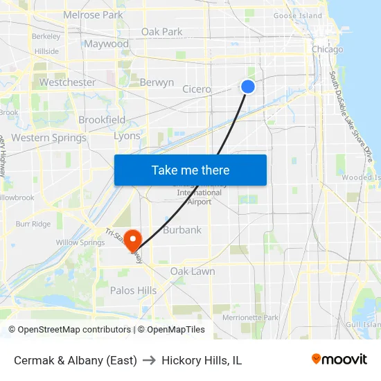 Cermak & Albany (East) to Hickory Hills, IL map