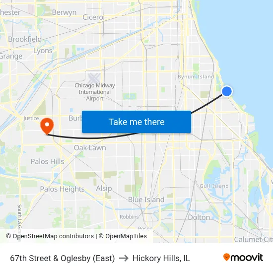 67th Street & Oglesby (East) to Hickory Hills, IL map