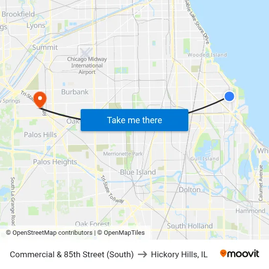 Commercial & 85th Street (South) to Hickory Hills, IL map