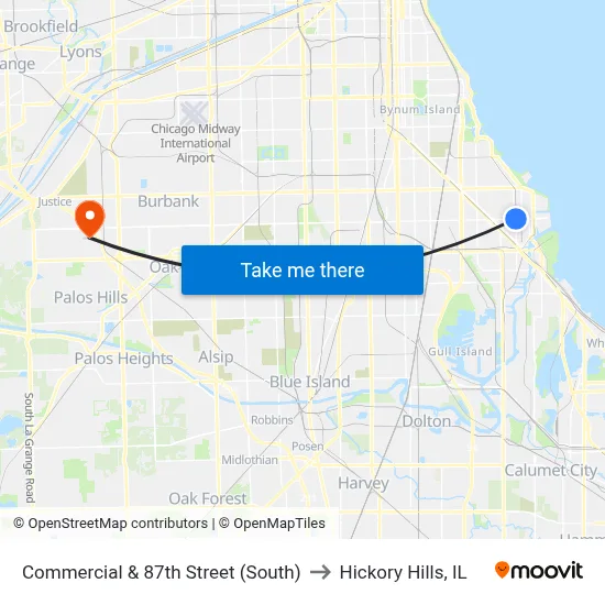 Commercial & 87th Street (South) to Hickory Hills, IL map