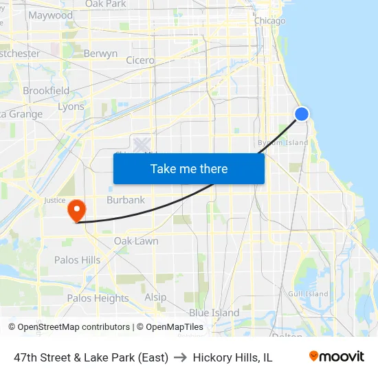 47th Street & Lake Park (East) to Hickory Hills, IL map