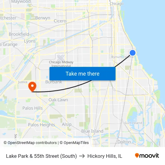 Lake Park & 55th Street (South) to Hickory Hills, IL map