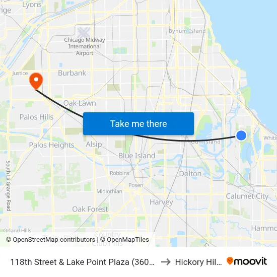 118th Street & Lake Point Plaza (3600 E) (West) to Hickory Hills, IL map