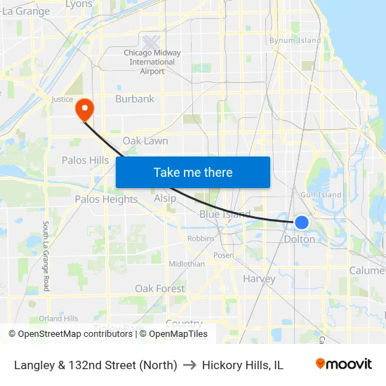 Langley & 132nd Street (North) to Hickory Hills, IL map