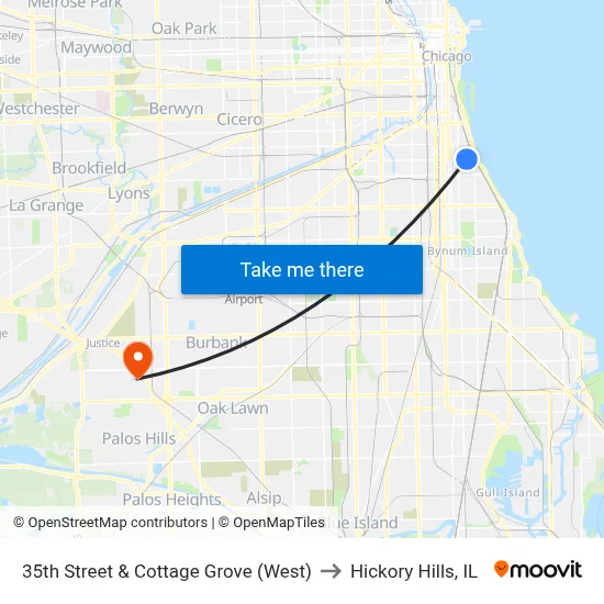 35th Street & Cottage Grove (West) to Hickory Hills, IL map
