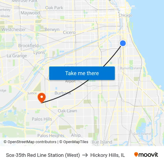 Sox-35th Red Line Station (West) to Hickory Hills, IL map
