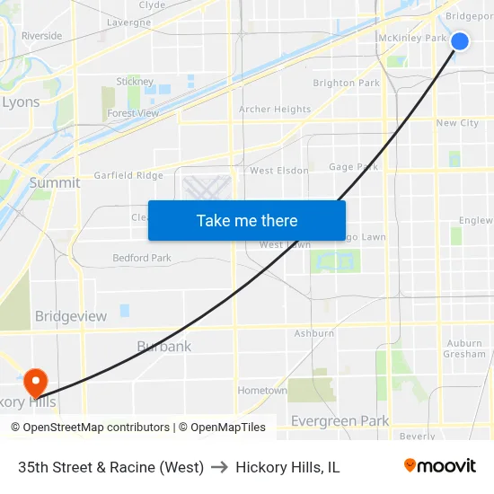 35th Street & Racine (West) to Hickory Hills, IL map