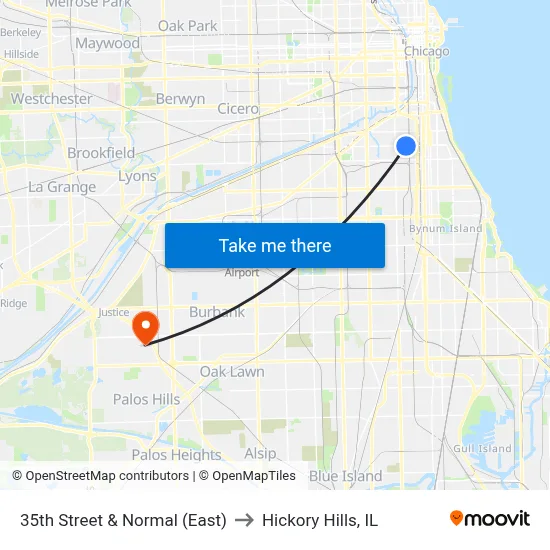 35th Street & Normal (East) to Hickory Hills, IL map