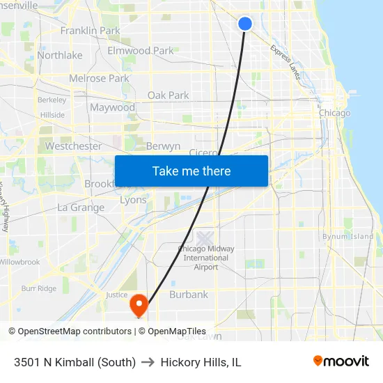 3501 N Kimball (South) to Hickory Hills, IL map