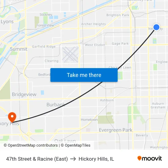 47th Street & Racine (East) to Hickory Hills, IL map