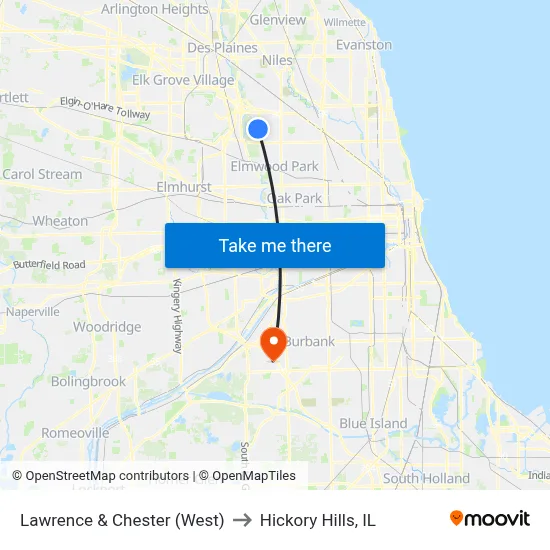 Lawrence & Chester (West) to Hickory Hills, IL map