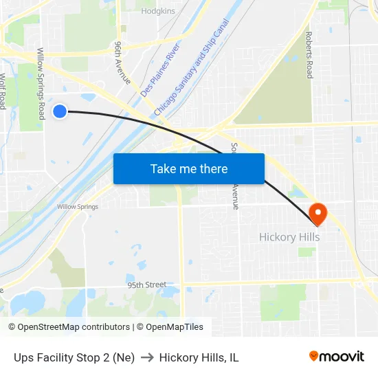 Ups Facility Stop 2 (Ne) to Hickory Hills, IL map