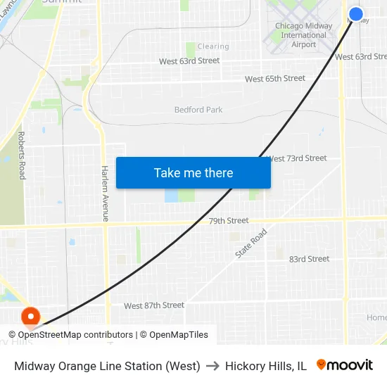Midway Orange Line Station (West) to Hickory Hills, IL map