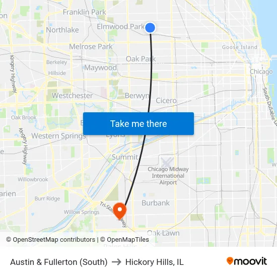 Austin & Fullerton (South) to Hickory Hills, IL map