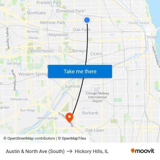 Austin & North Ave (South) to Hickory Hills, IL map